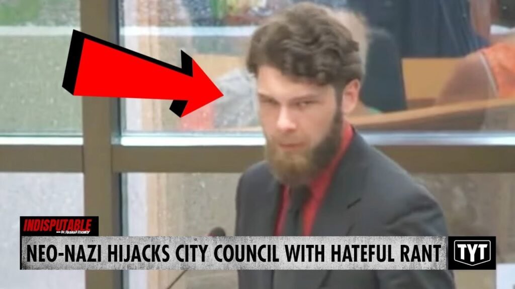 image for watch: neo nazi hijacks council meeting with hateful, threatening rant
