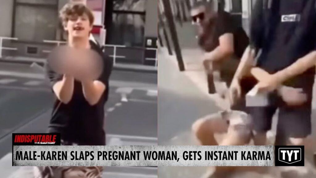 image for watch: man slaps pregnant woman, bystander delivers instant karma