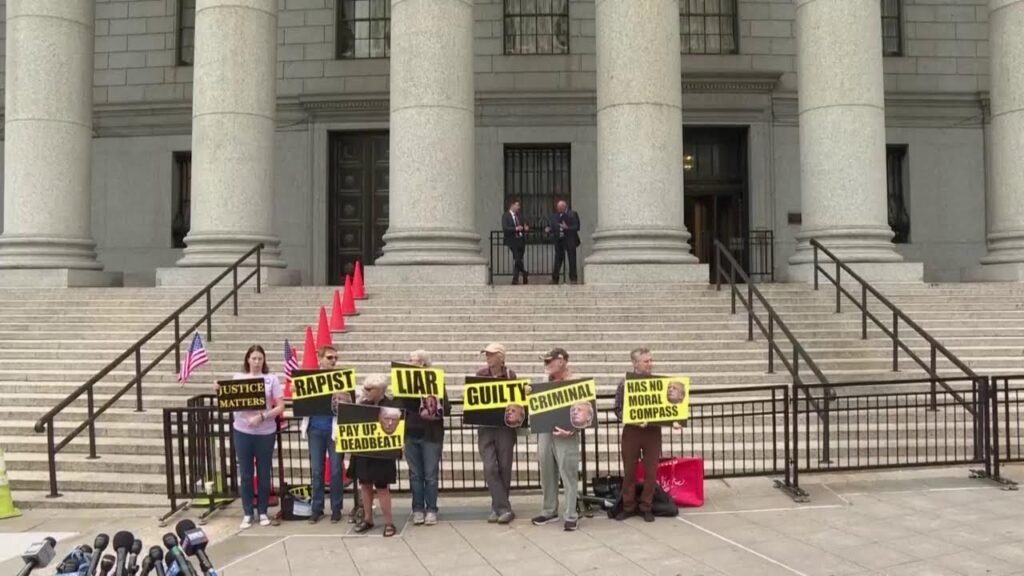 image for trump expected to appear in person to appeal verdict in carroll sex abuse case|live|court exteriors