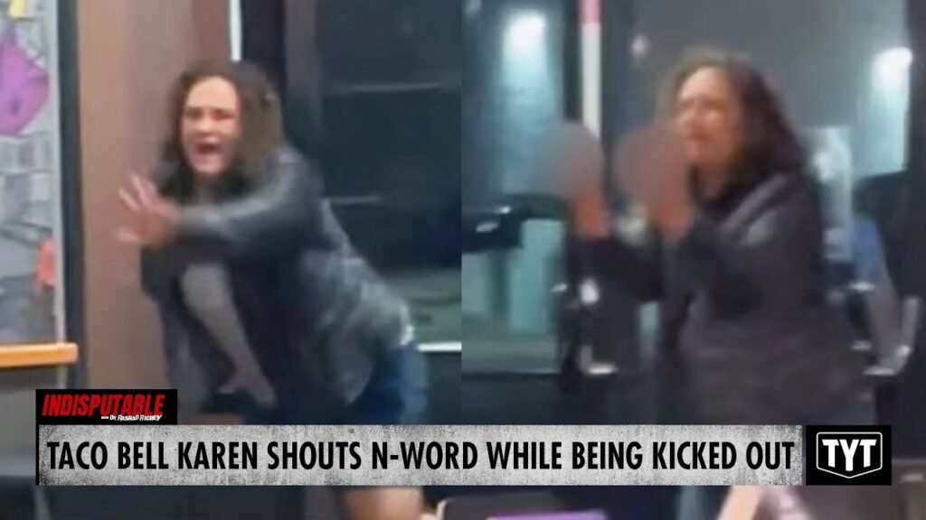 image for watch: taco bell karen shouts n word while being kicked out