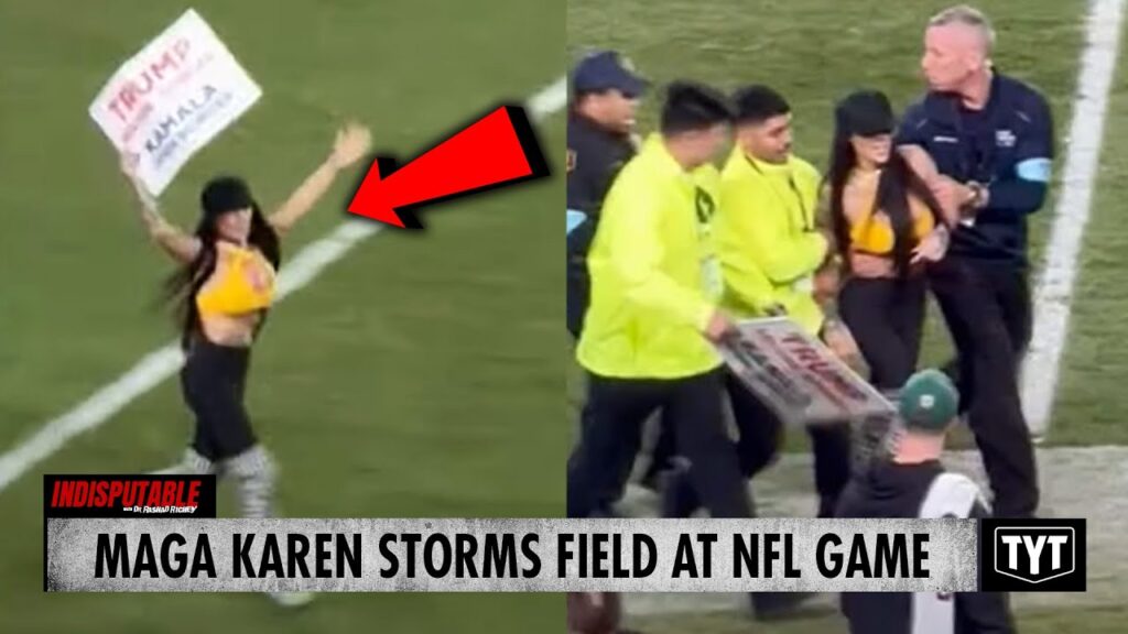 image for watch: maga karen storms field at nfl game