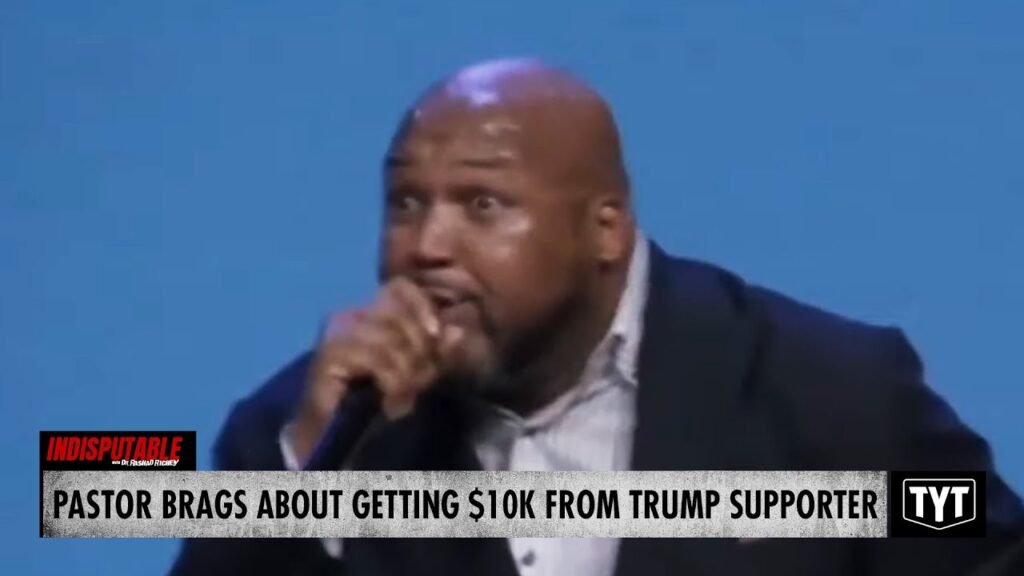 image for watch: shameless black pastor turns sermon into maga money flex